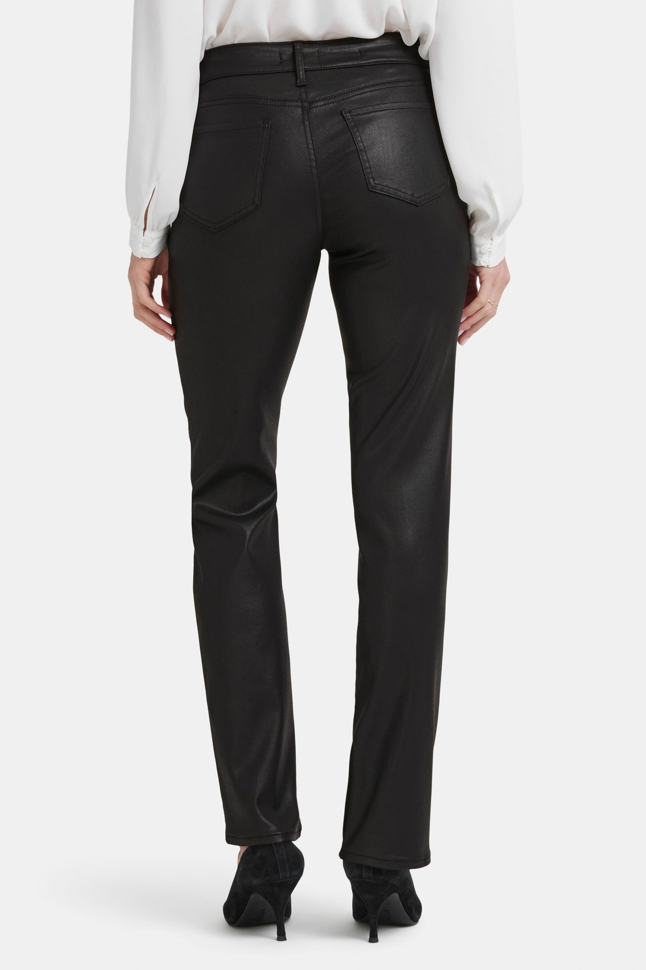 NYDJ Coated Marilyn Straight Jeans In Petite - Black Coated