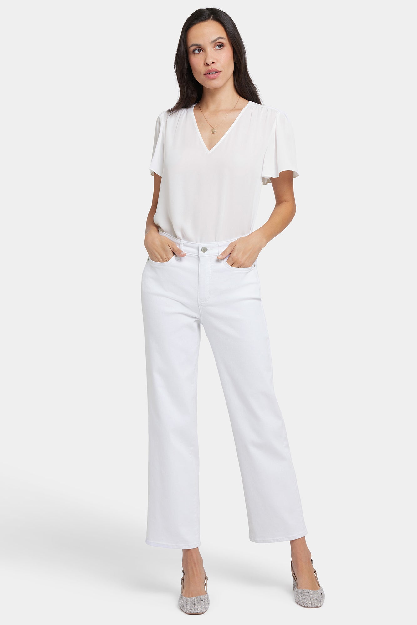 NYDJ Bailey Relaxed Straight Ankle Jeans In Petite In Cool Embrace® Denim With High Rise - Optic White