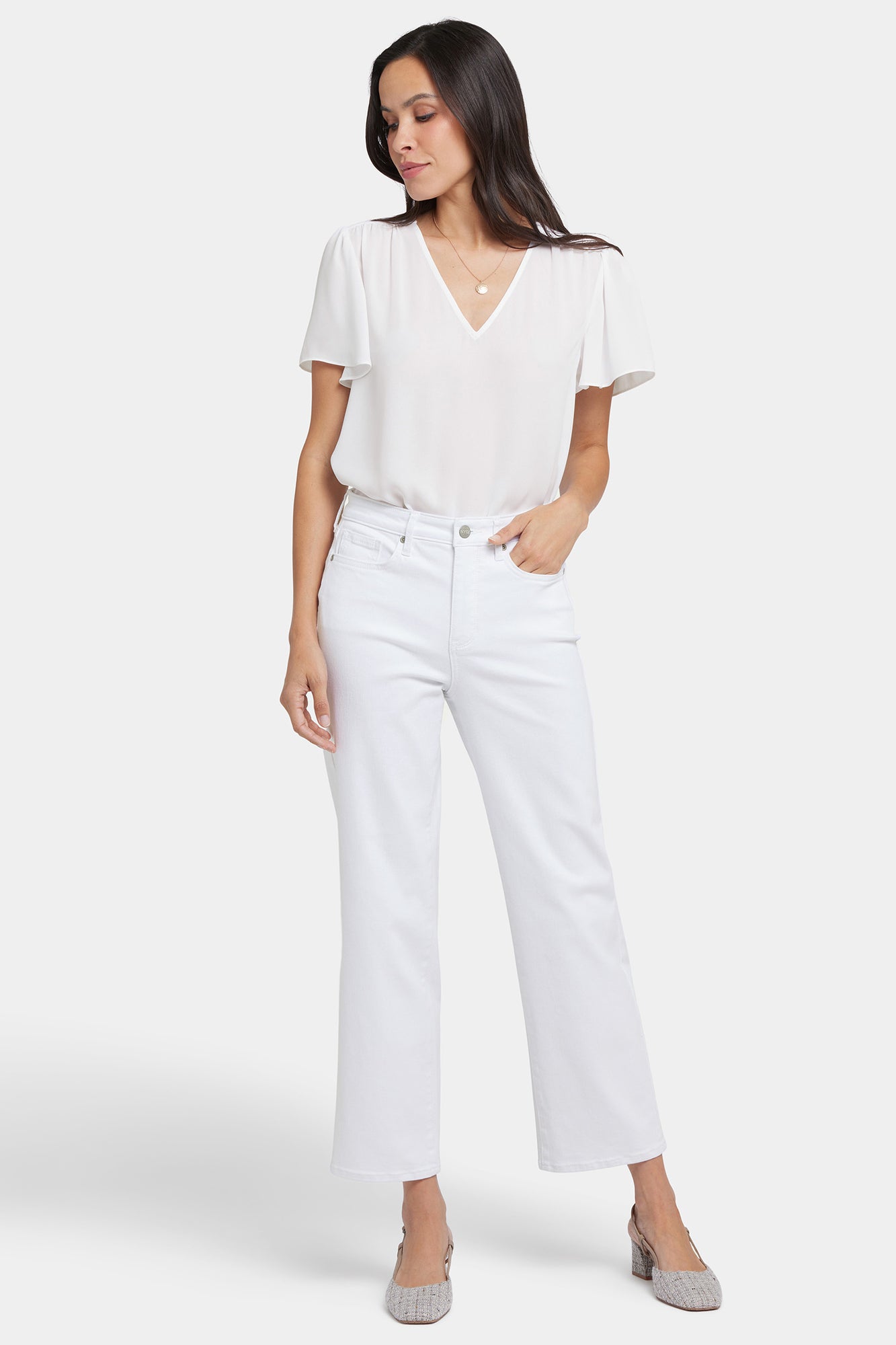 NYDJ Bailey Relaxed Straight Ankle Jeans In Petite In Cool Embrace® Denim With High Rise - Optic White