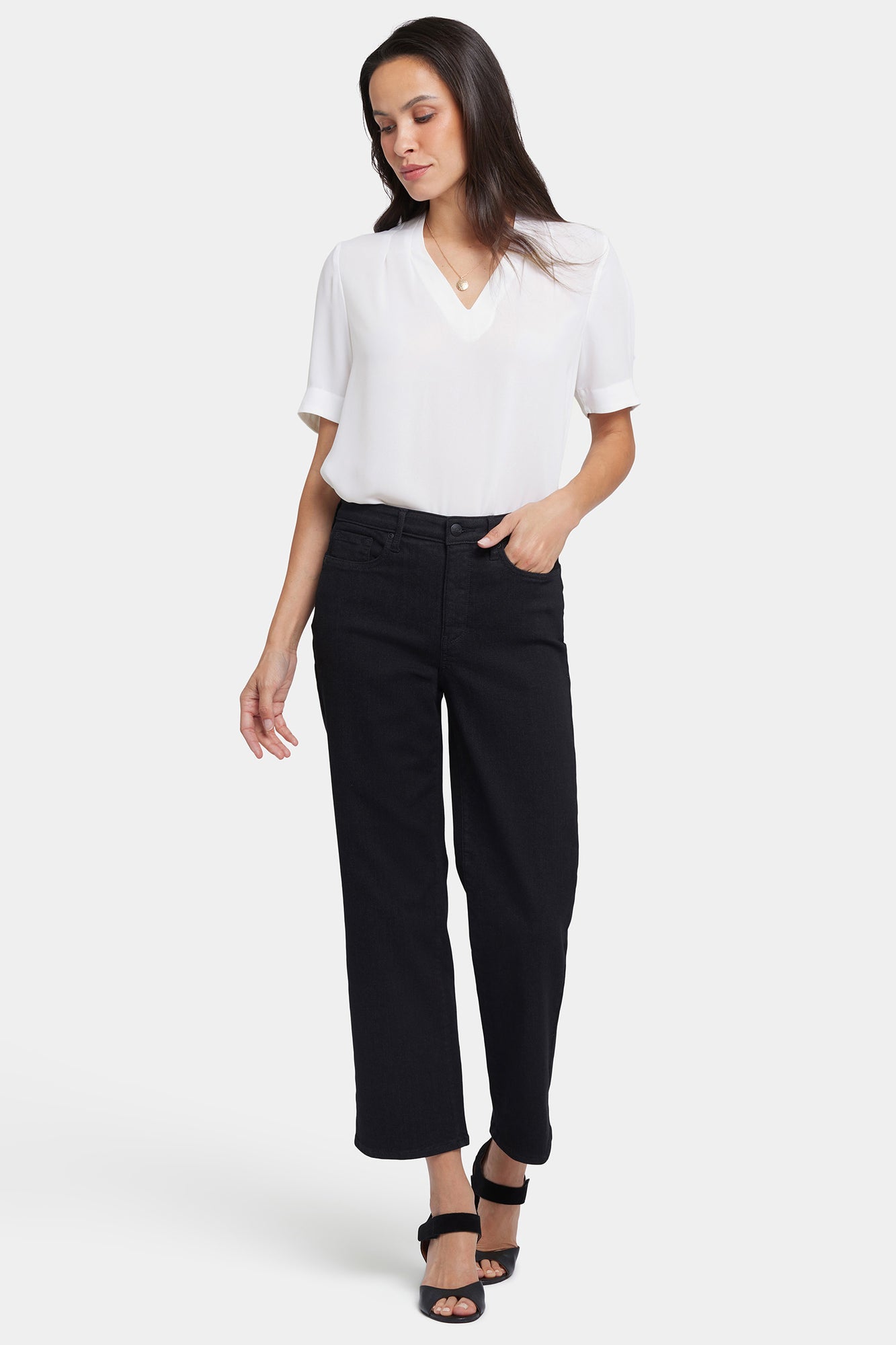 NYDJ Bailey Relaxed Straight Ankle Jeans In Petite In Cool Embrace® Denim With High Rise - Black