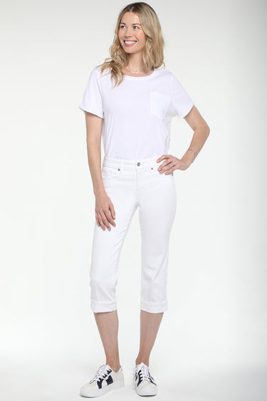NYDJ Marilyn Straight Crop Jeans In Petite In Cool Embrace® Denim With Cuffs - Optic White