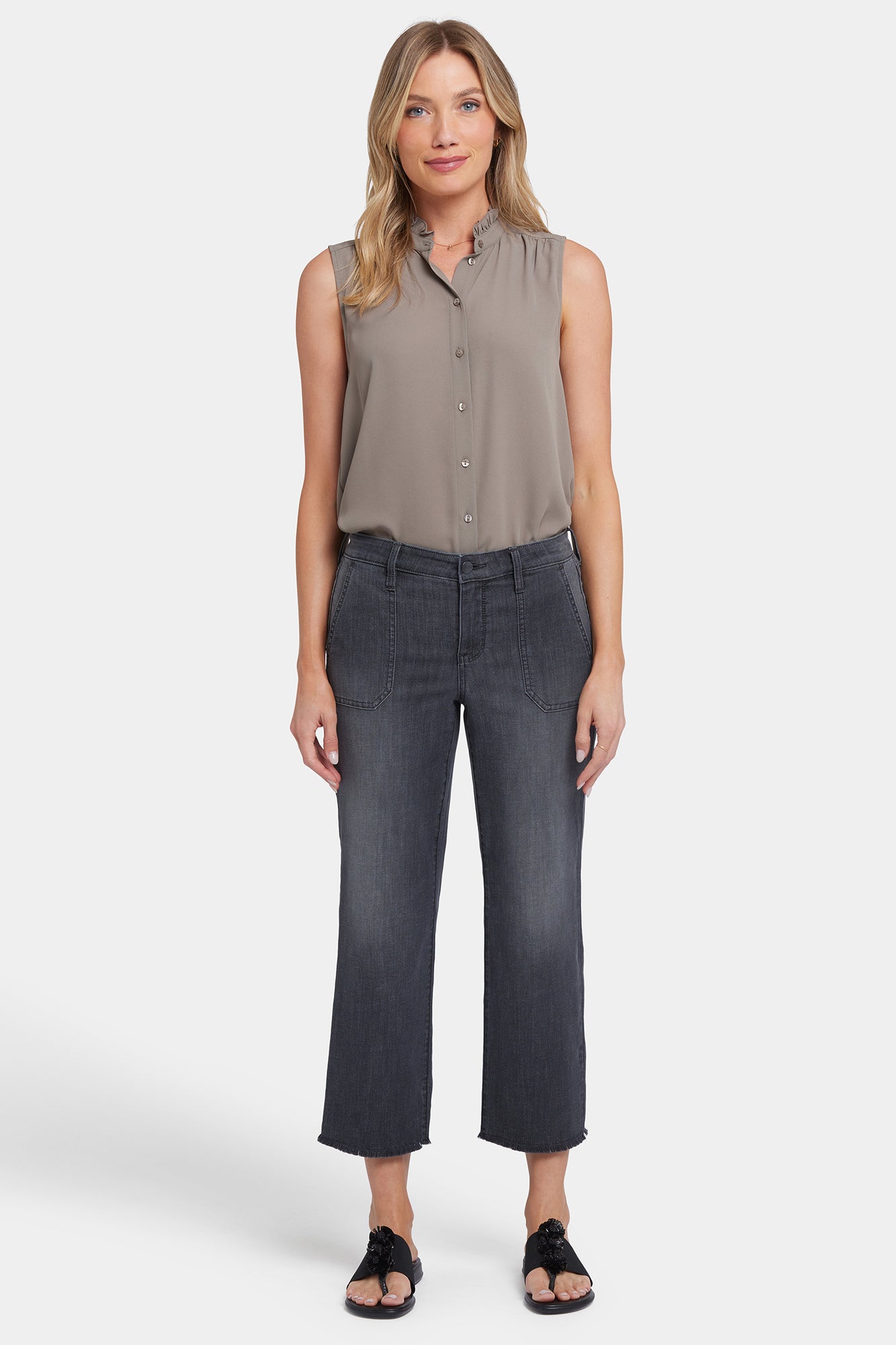 NYDJ Relaxed Piper Crop Jeans In Petite With Utility Pockets And Frayed Hems - Castile Dream