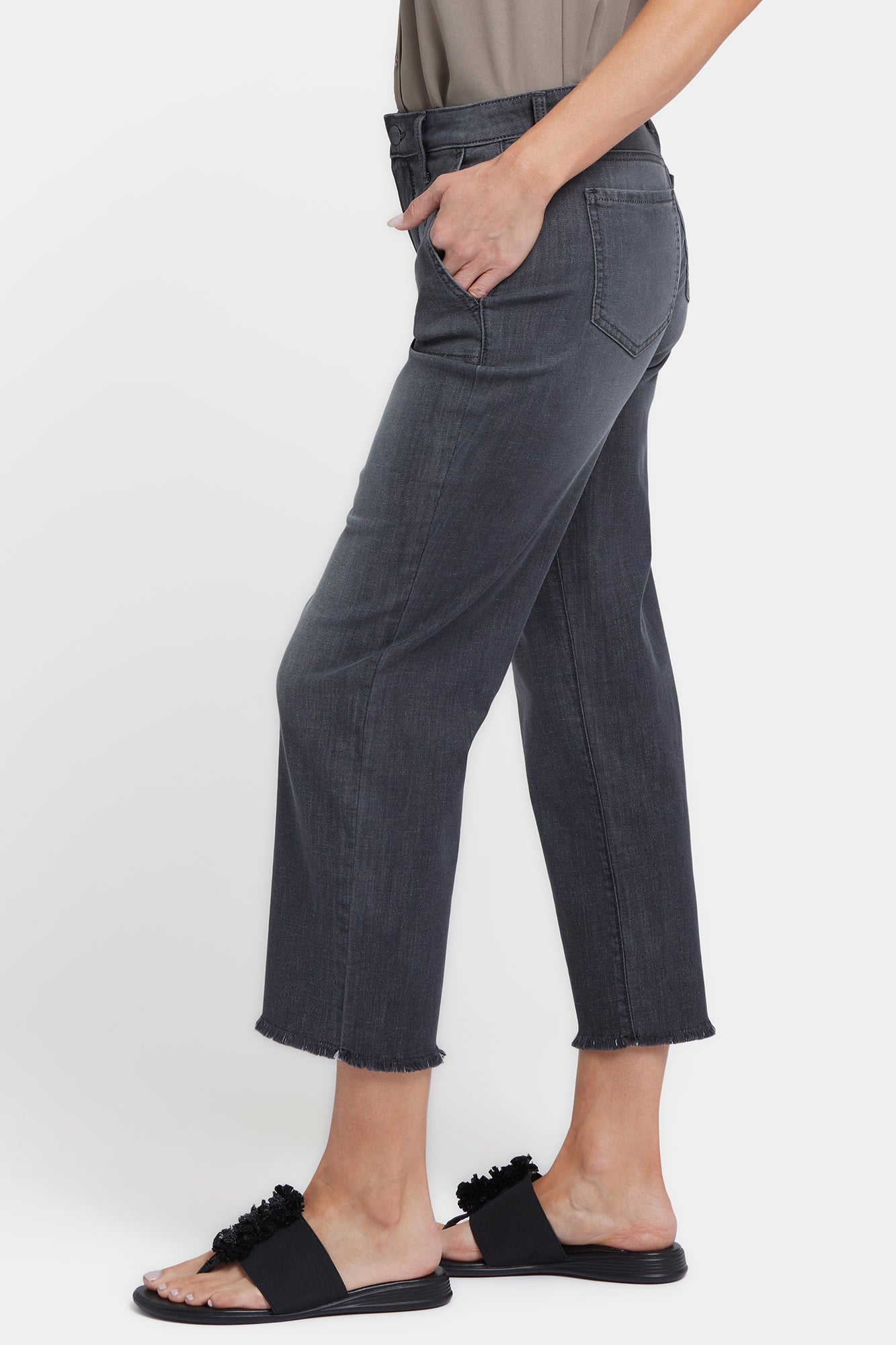 NYDJ Relaxed Piper Crop Jeans In Petite With Utility Pockets And Frayed Hems - Castile Dream