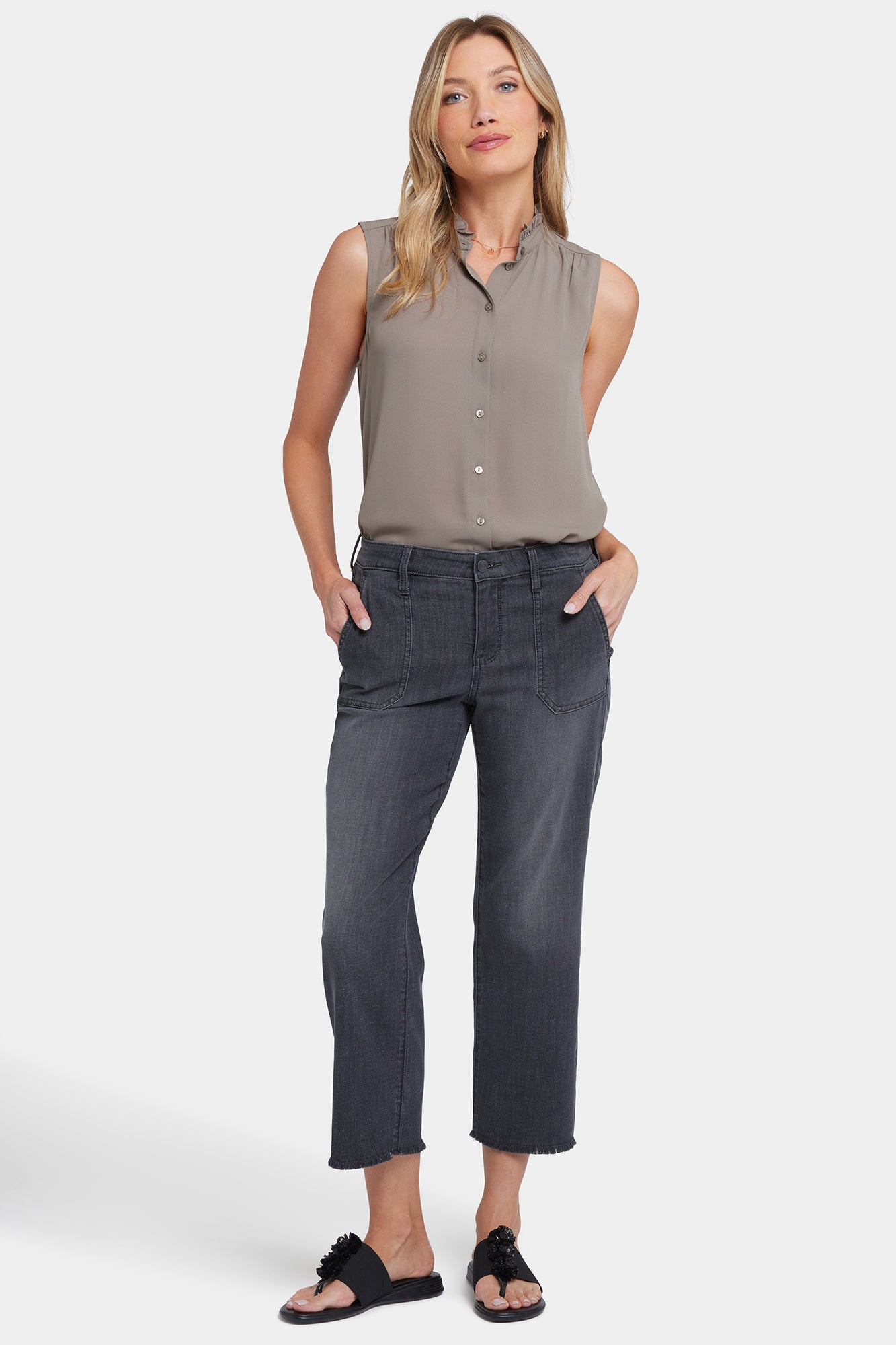 NYDJ Relaxed Piper Crop Jeans In Petite With Utility Pockets And Frayed Hems - Castile Dream