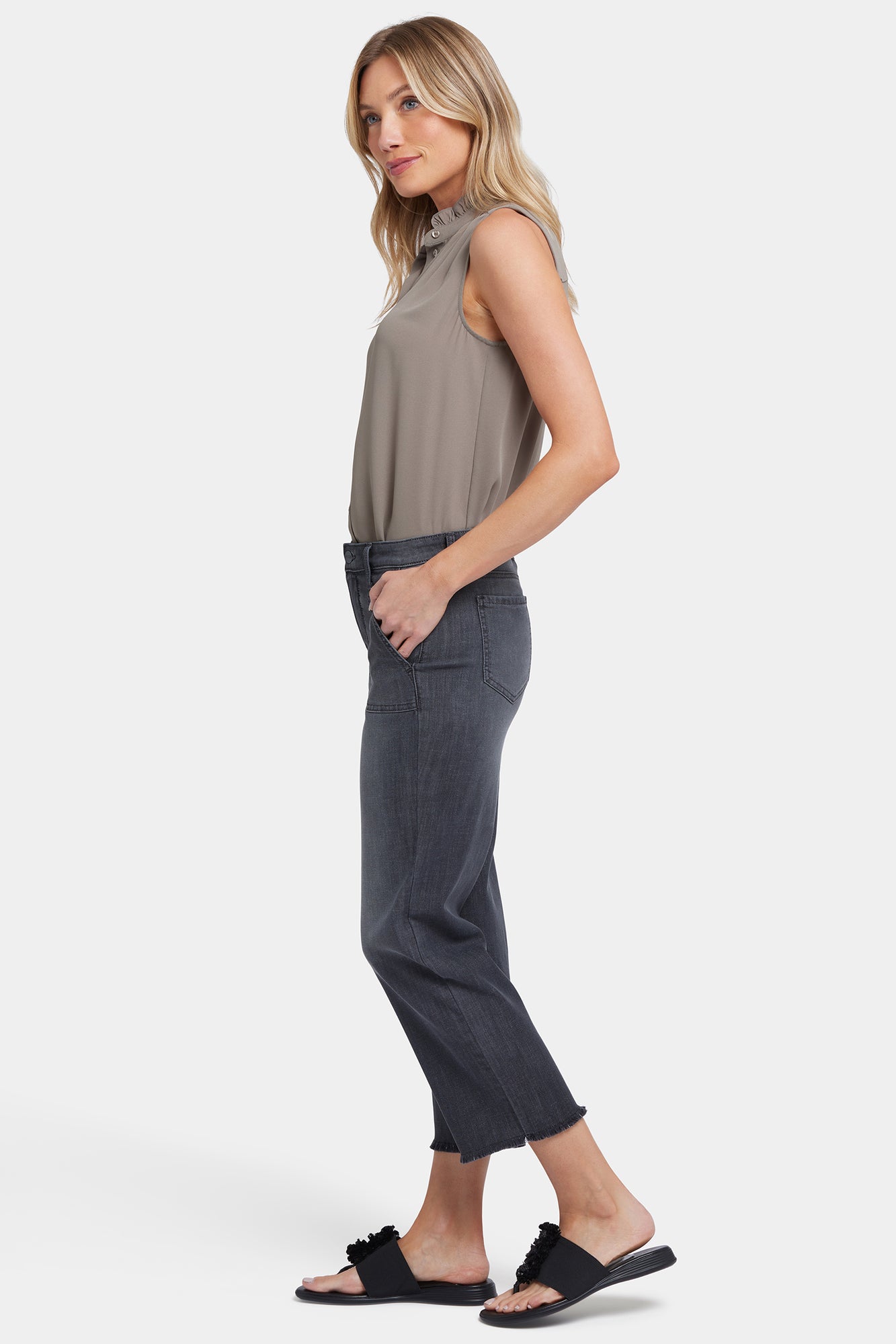 NYDJ Relaxed Piper Crop Jeans In Petite With Utility Pockets And Frayed Hems - Castile Dream