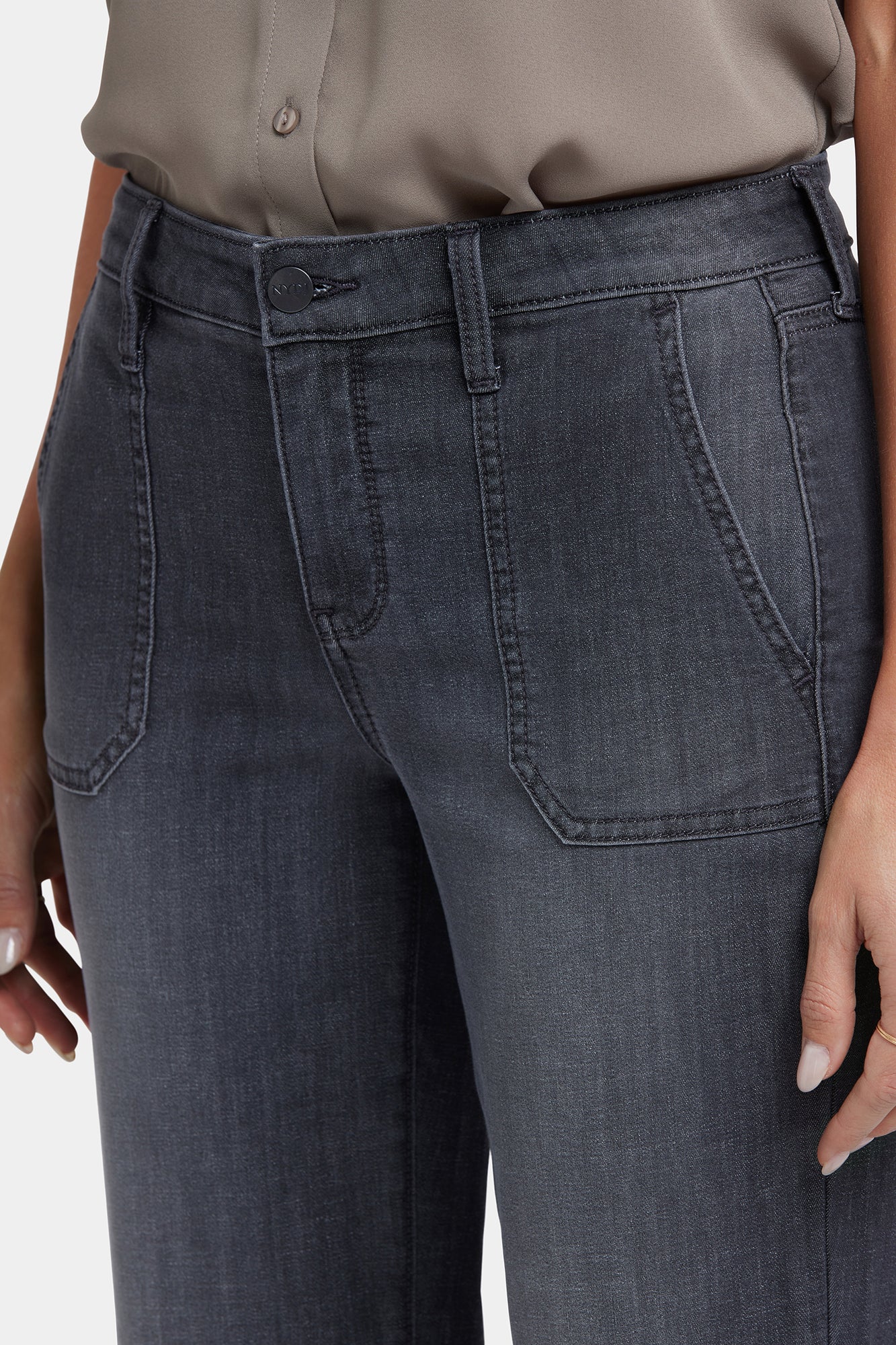 NYDJ Relaxed Piper Crop Jeans In Petite With Utility Pockets And Frayed Hems - Castile Dream