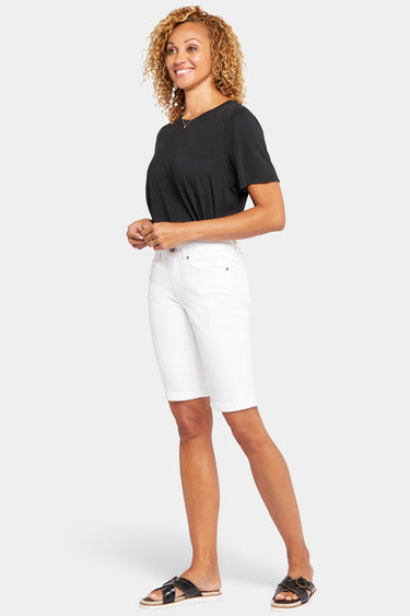 NYDJ Briella 10 Inch Denim Shorts In Petite With Roll Cuffs - Optic White