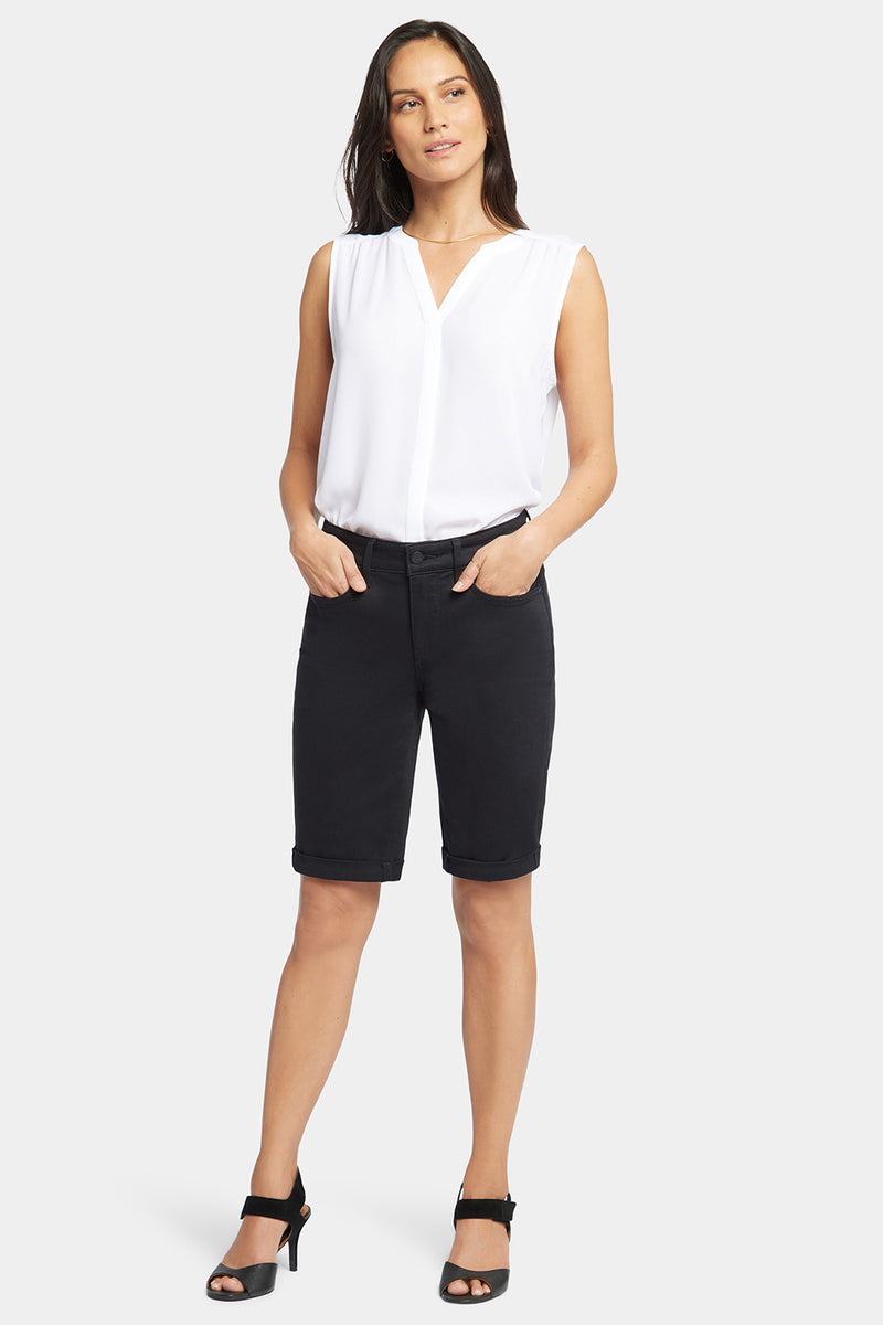 NYDJ Briella 10 Inch Denim Shorts In Petite With Roll Cuffs - Black