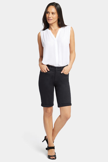 NYDJ Briella 10 Inch Denim Shorts In Petite With Roll Cuffs - Black