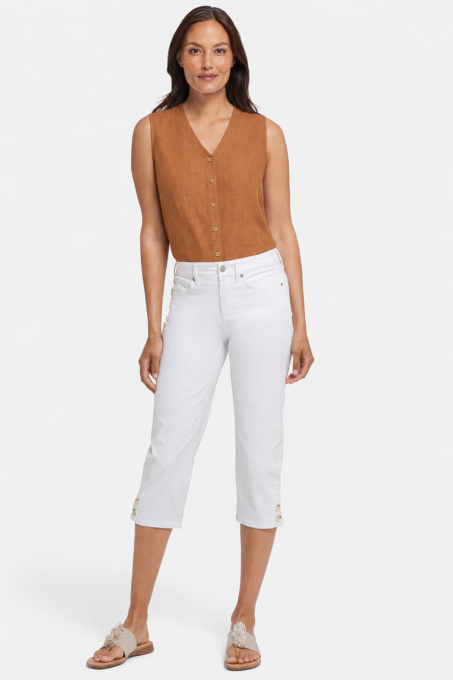 Marilyn Straight Crop Jeans In Petite With Side Button Plackets