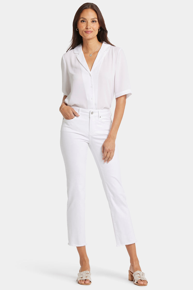 NYDJ Marilyn Straight Ankle Jeans In Petite With Frayed Hems - Optic White