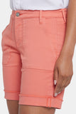 NYDJ Diana Relaxed Denim Shorts In Petite With Utility Pockets And Frayed Cuffs - Coral Haze