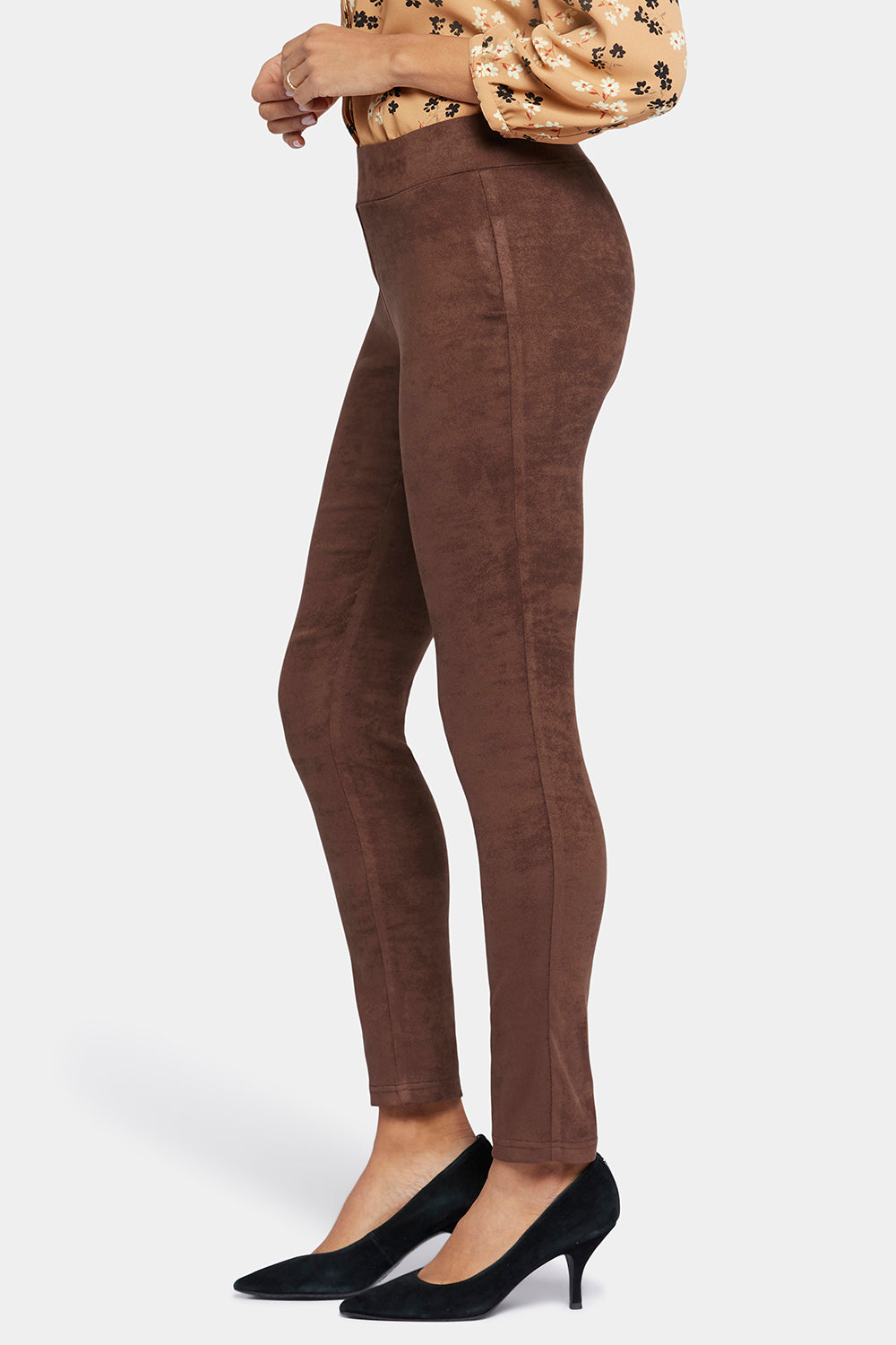 Basic Legging Pants In Petite In Stretch Faux Suede - Dark Chocolate Brown