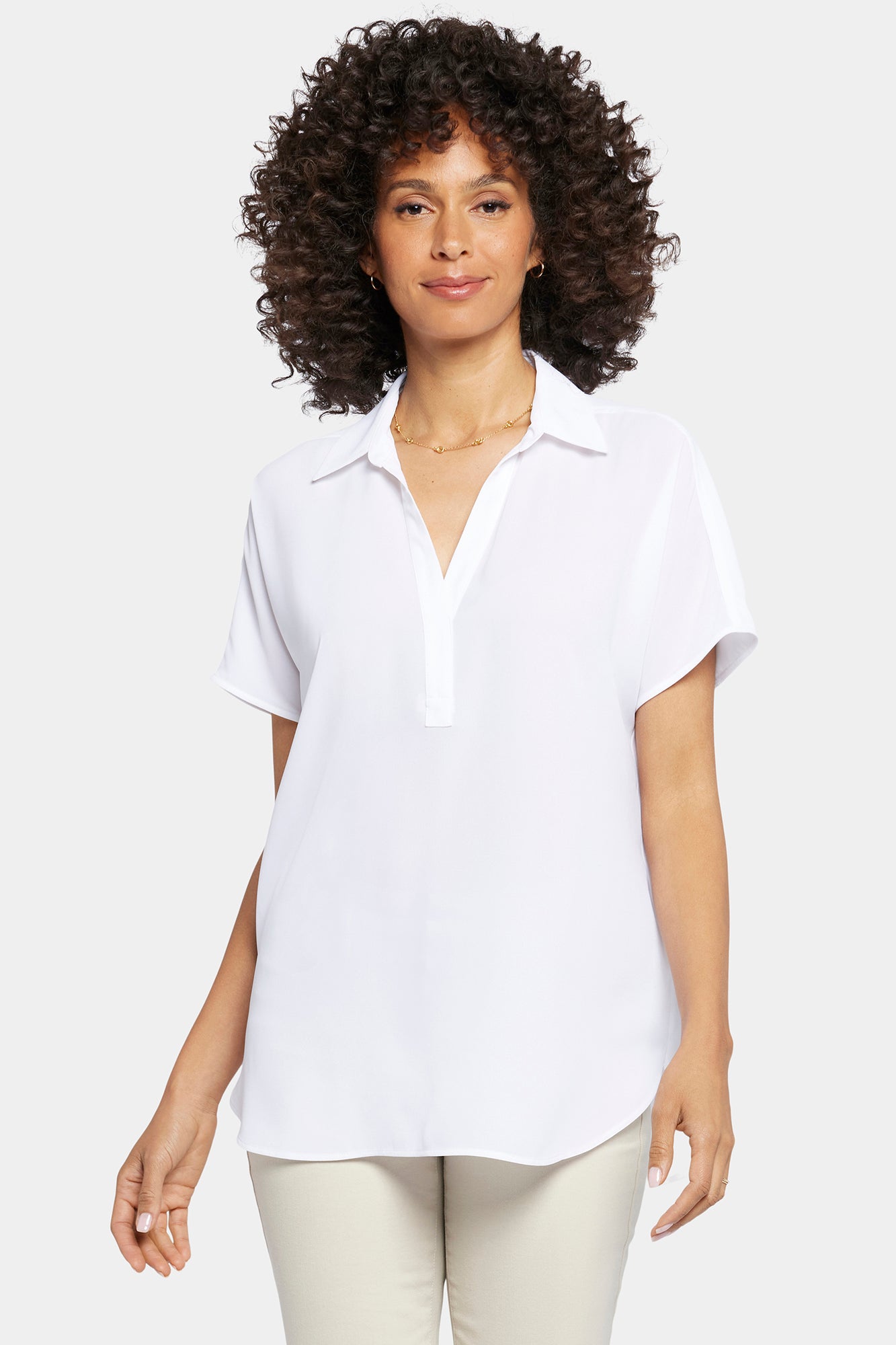 NYDJ Becky Short Sleeved Blouse In Petite - Optic White