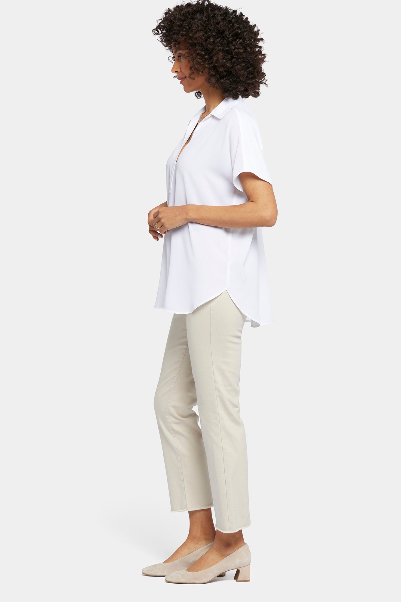 NYDJ Becky Short Sleeved Blouse In Petite - Optic White