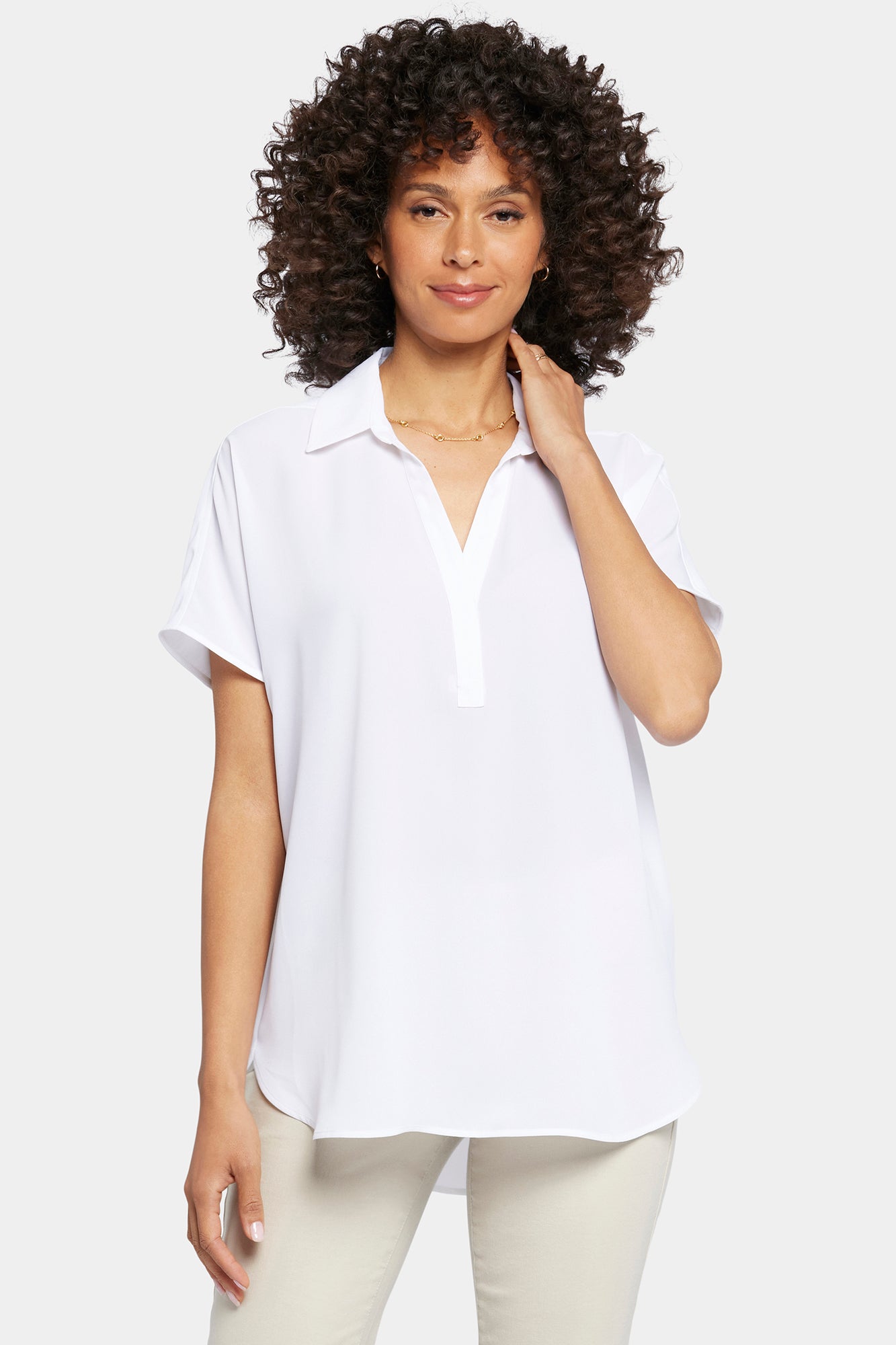 NYDJ Becky Short Sleeved Blouse In Petite - Optic White