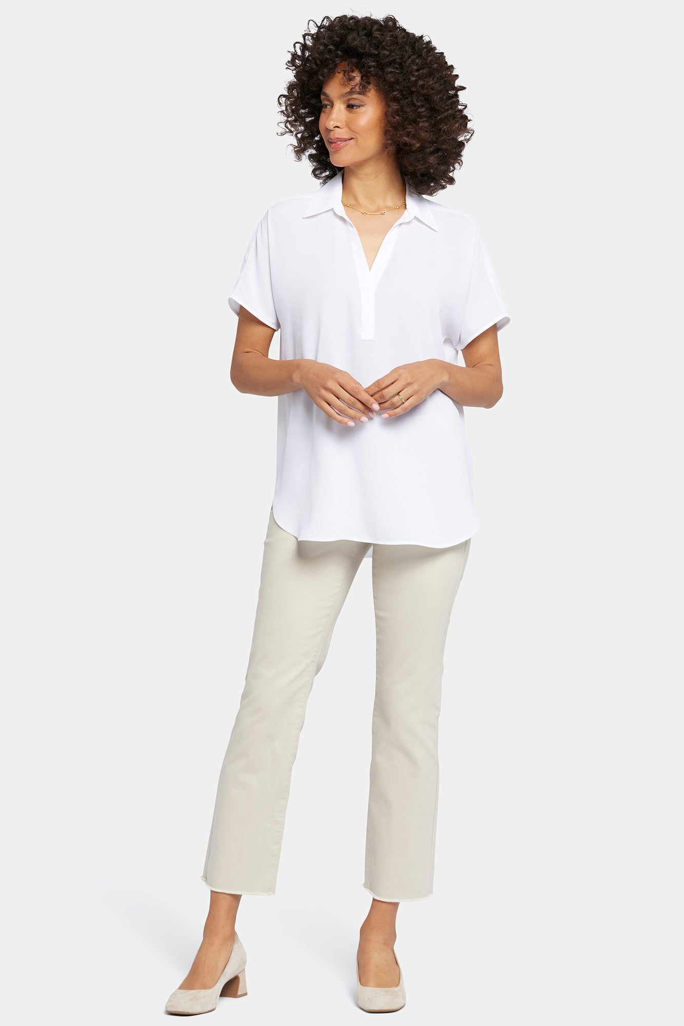 NYDJ Becky Short Sleeved Blouse In Petite - Optic White