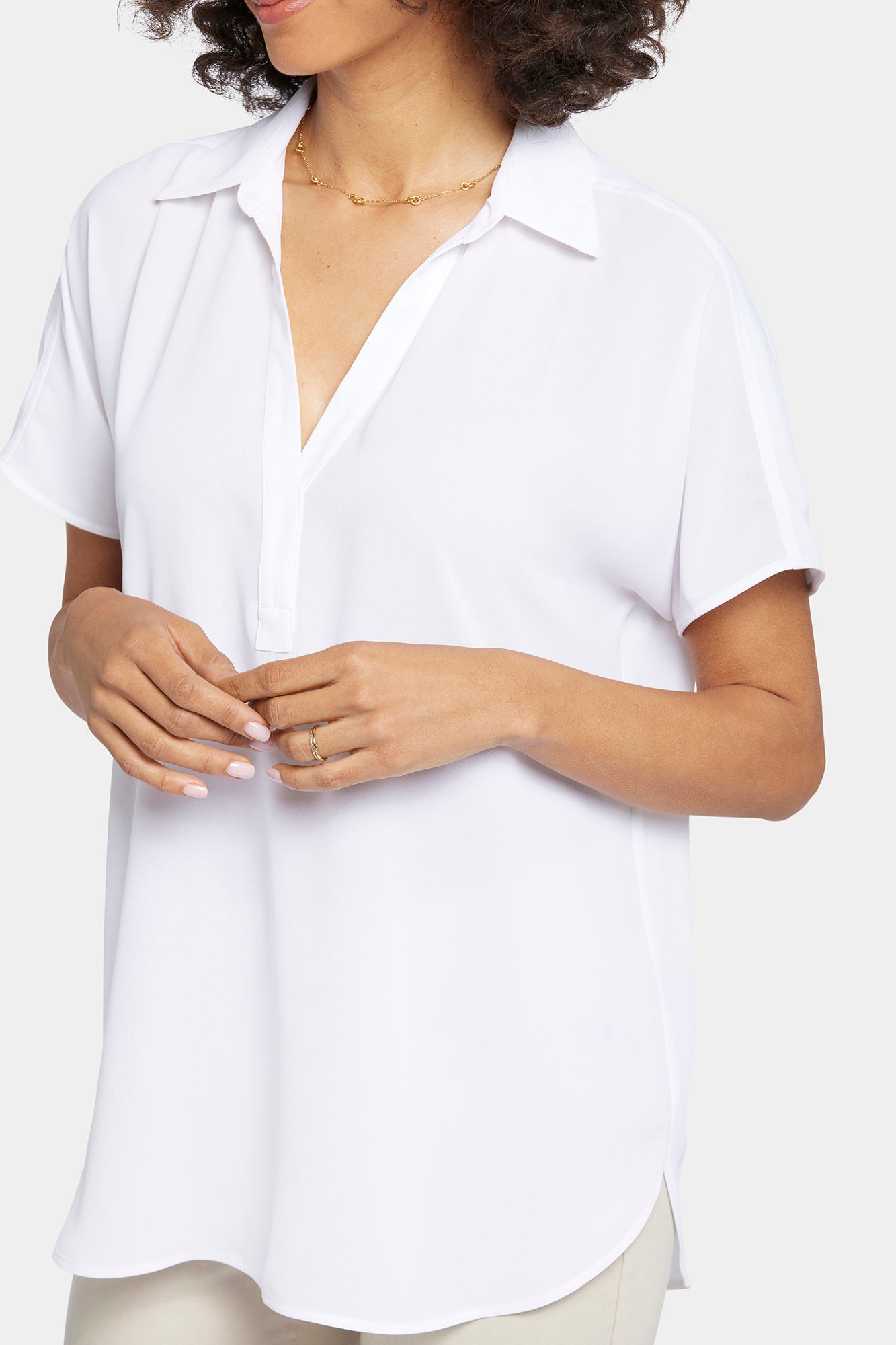 NYDJ Becky Short Sleeved Blouse In Petite - Optic White