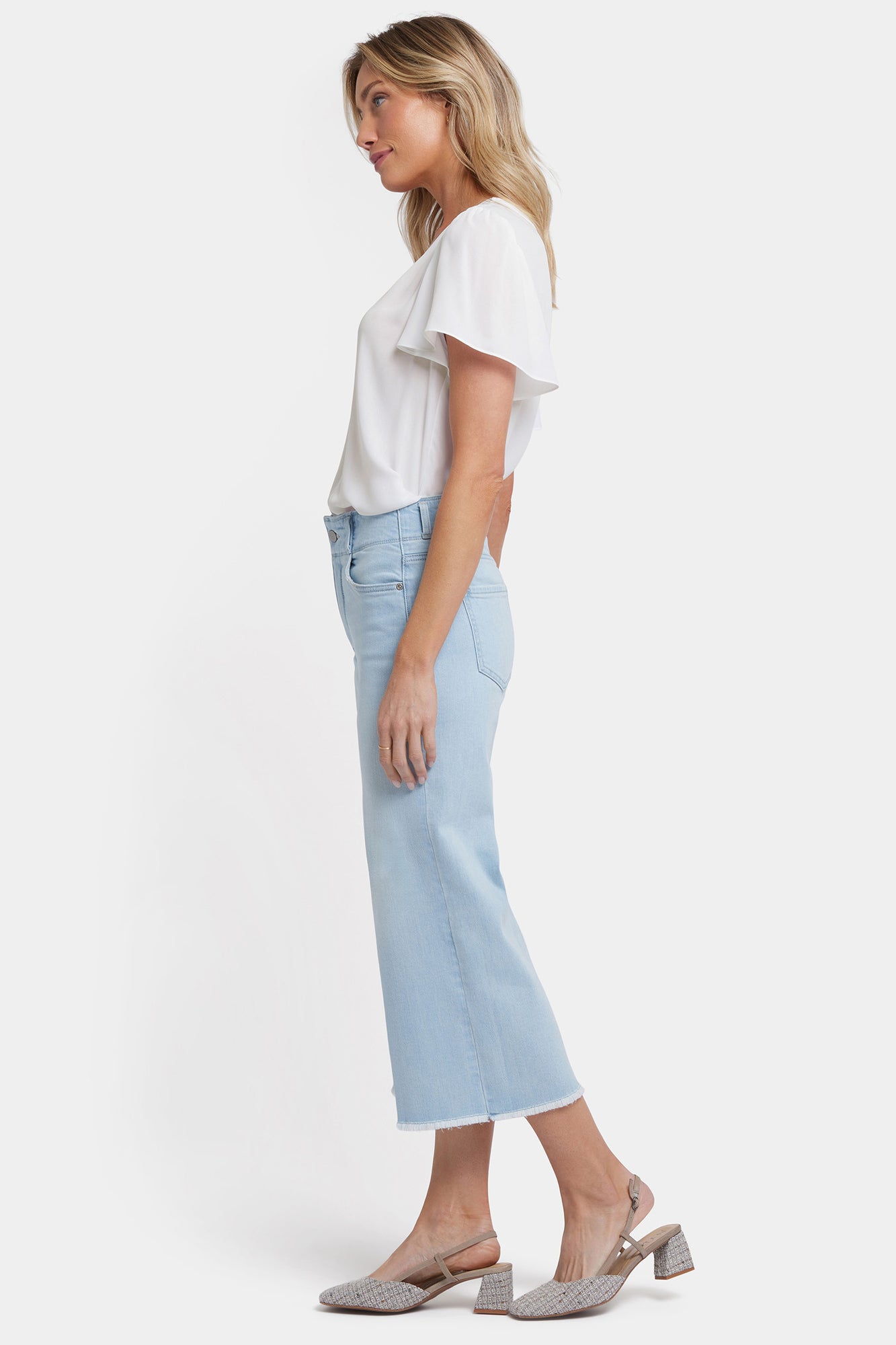 NYDJ Brigitte Wide Leg Capri Jeans In Petite With High Rise And Frayed Hems - Clear Waters