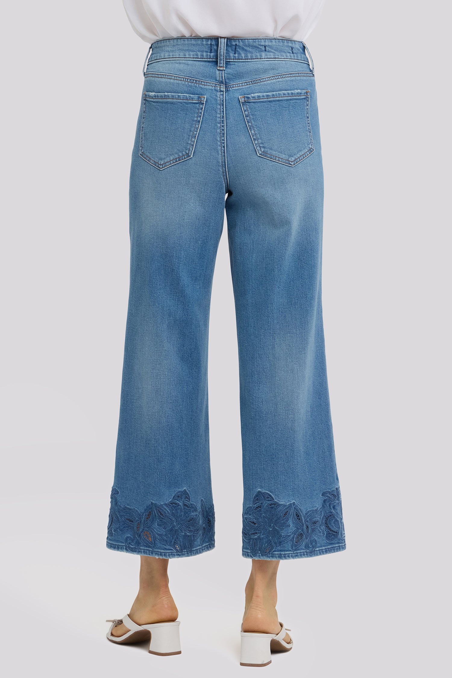 Teresa Wide Leg Ankle Jeans In Petite With High Rise And Crochet