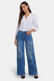 NYDJ Teresa Wide Leg Jeans In Petite With Embroidery - Water Canyon