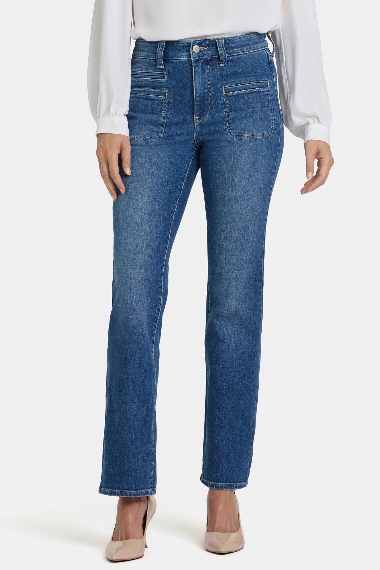 NYDJ Marilyn Straight Jeans In Petite With High Rise, Utility Welt Pockets And 29