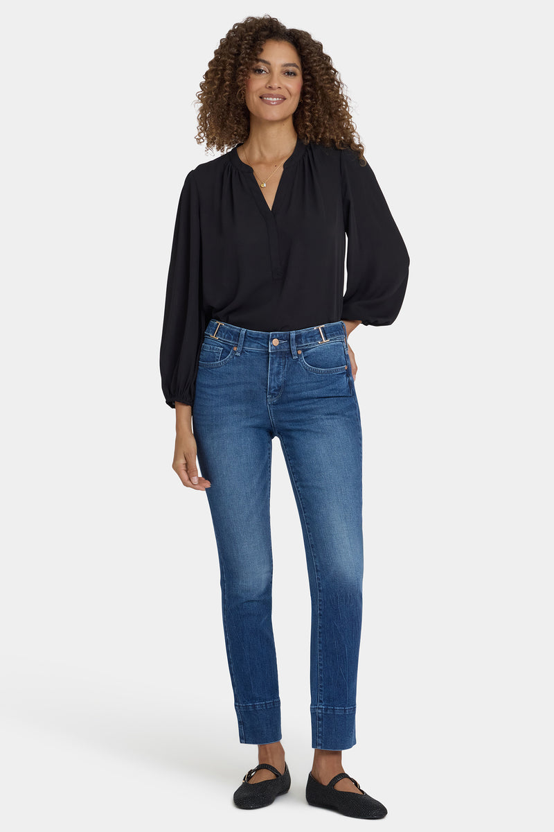 NYDJ Sheri Slim Jeans In Petite With Waistband Buckle Detail - Cool Marine