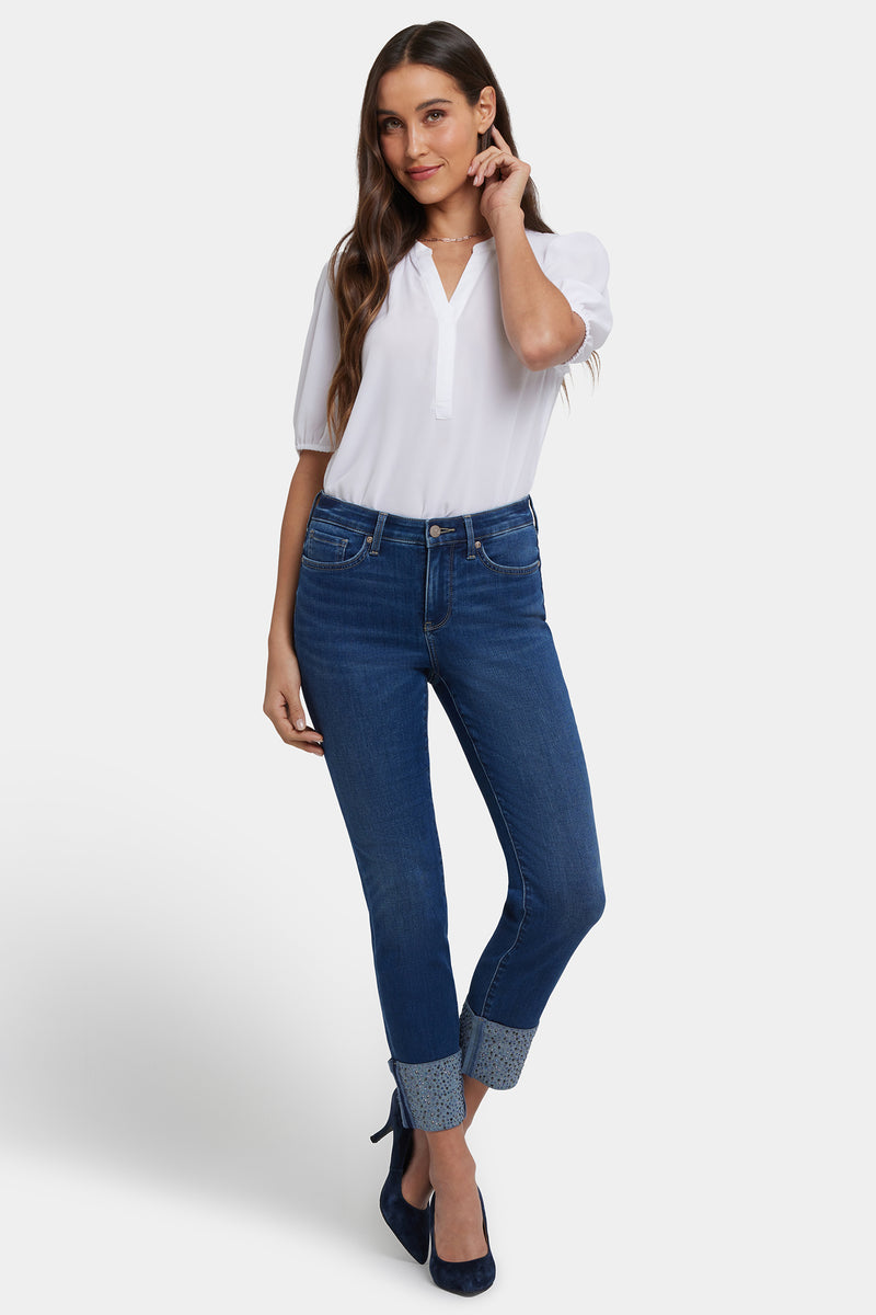 NYDJ Sheri Slim Ankle Jeans In Petite With Rhinestone Cuffs - Vintage Lapis