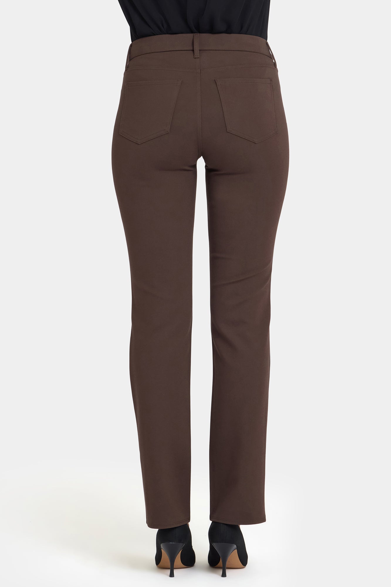 NYDJ Vegan Stretch Leather Marilyn Straight Pants In Petite Sculpt-Her™ Collection - Coffee Bean