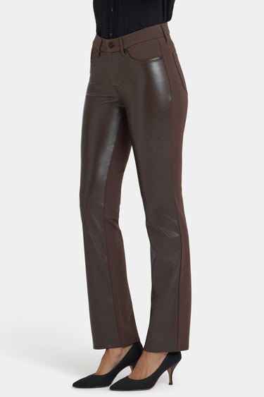 NYDJ Vegan Stretch Leather Marilyn Straight Pants In Petite Sculpt-Her™ Collection - Coffee Bean