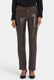 NYDJ Vegan Stretch Leather Marilyn Straight Pants In Petite Sculpt-Her™ Collection - Coffee Bean
