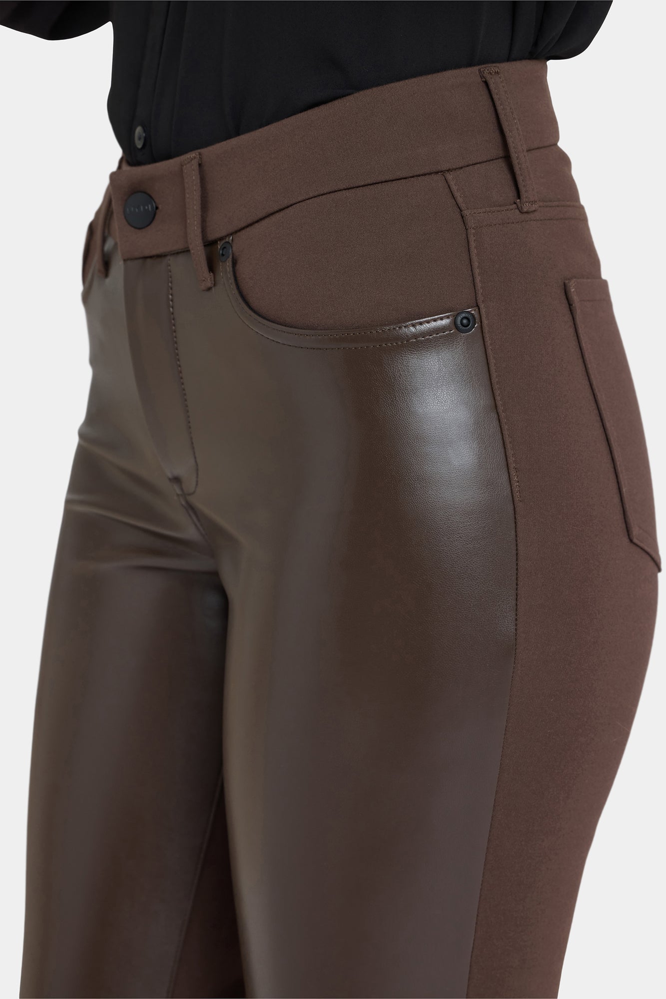NYDJ Vegan Stretch Leather Marilyn Straight Pants In Petite Sculpt-Her™ Collection - Coffee Bean