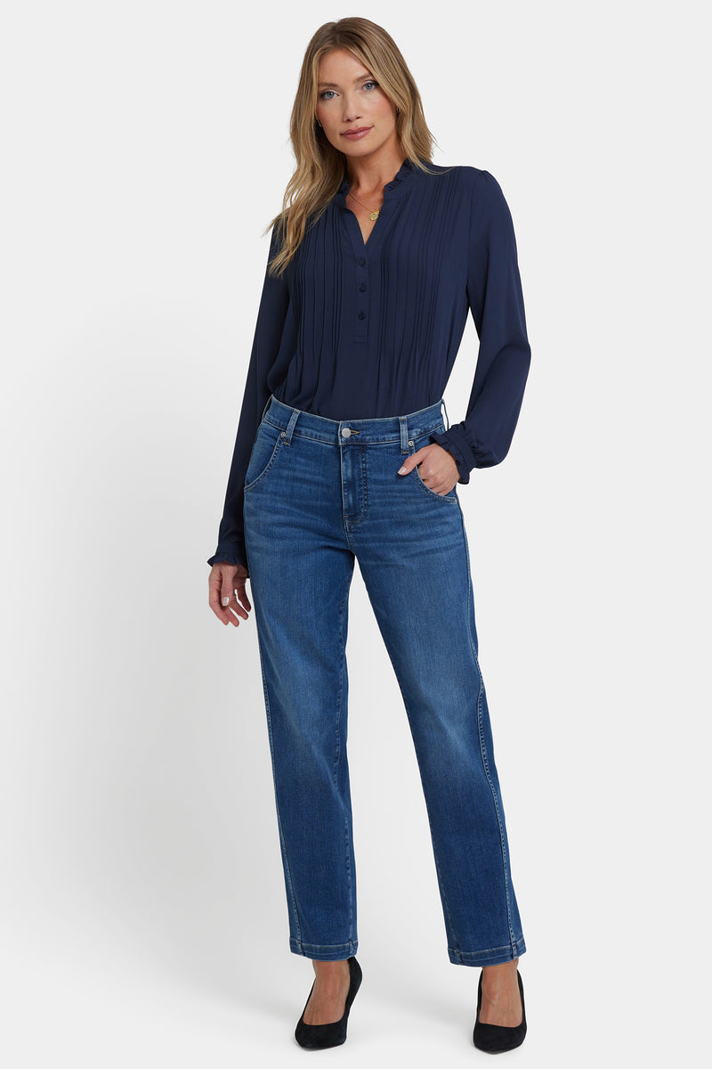 NYDJ Brooke Loose Straight Jeans In Petite With Super High Rise - Opera Blue