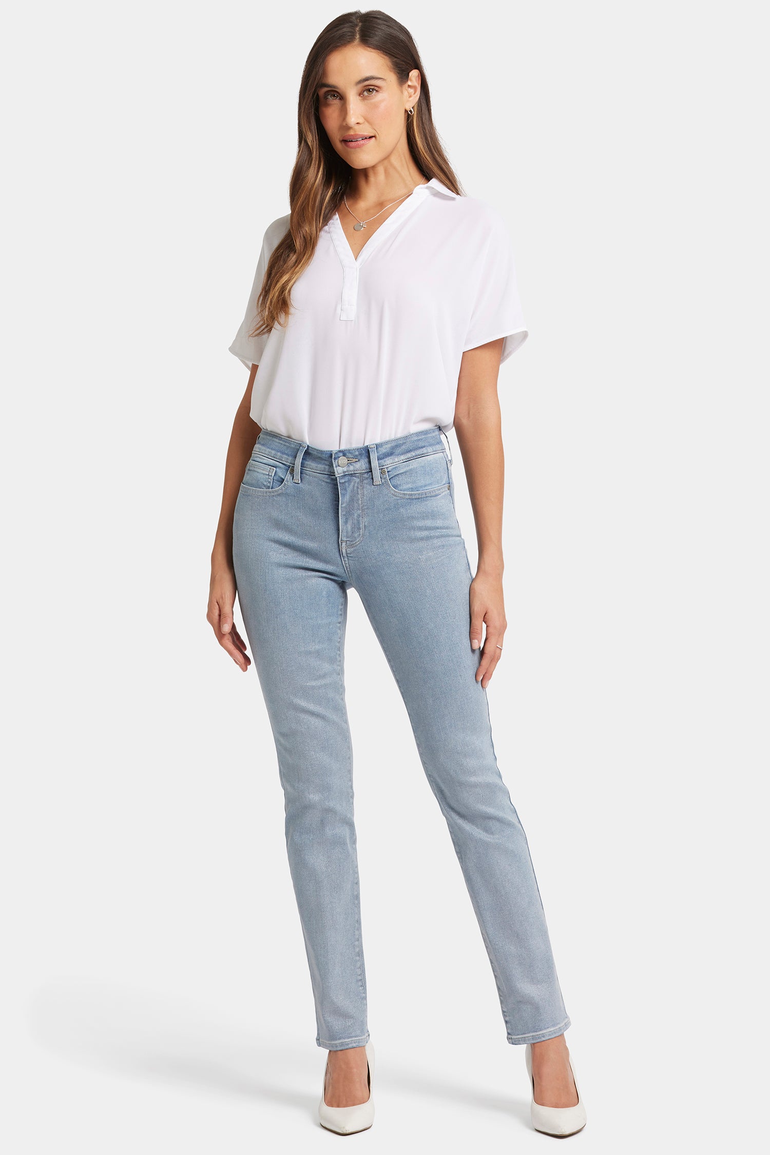 Sheri Slim Jeans In Silver - Petite With Foil NYDJ | Lights Blue Sparkling Coating
