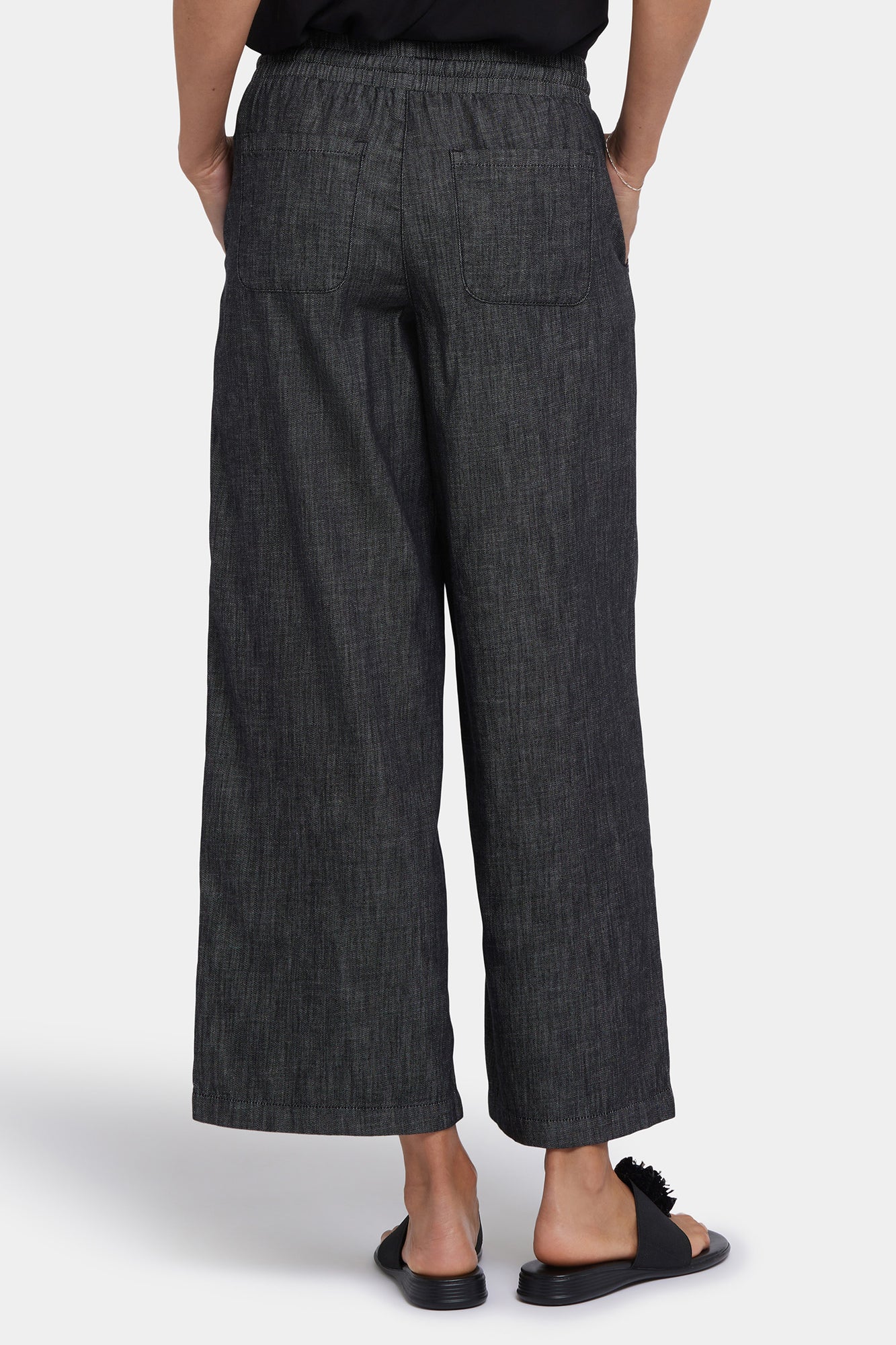 NYDJ Jayne Pull-On Wide Leg Ankle Pants In Petite - Black Rinse