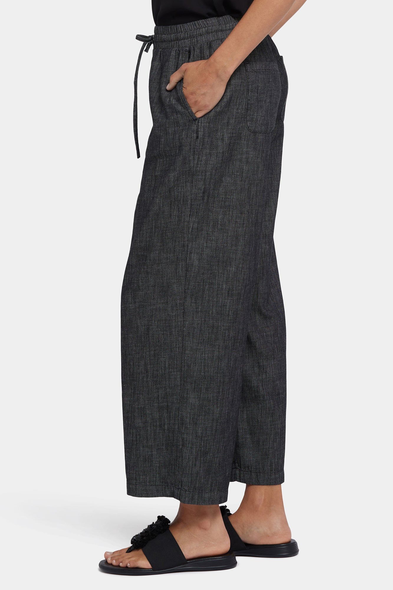 NYDJ Jayne Pull-On Wide Leg Ankle Pants In Petite - Black Rinse