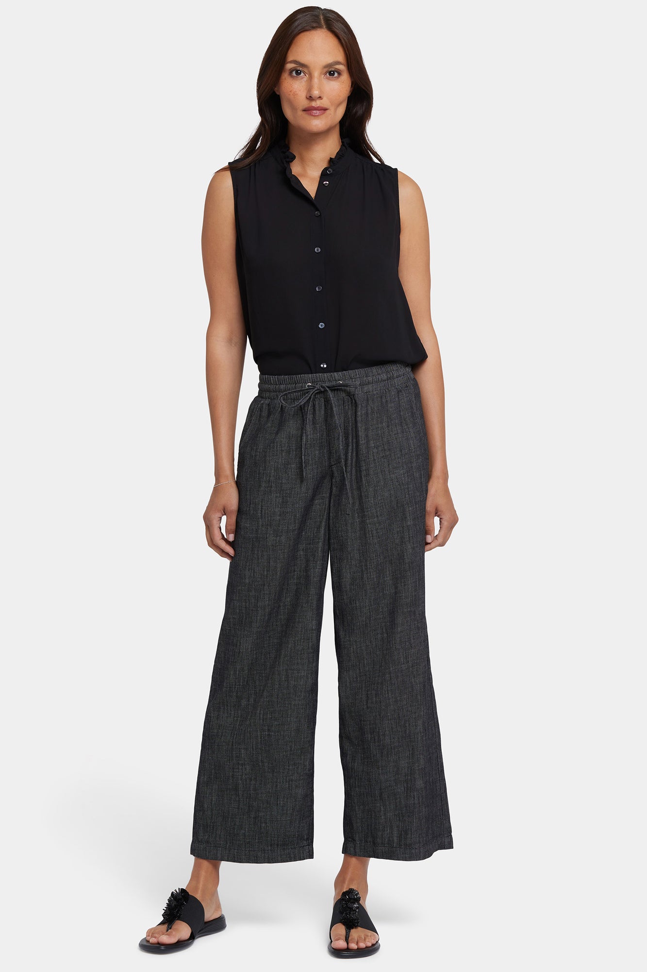 NYDJ Jayne Pull-On Wide Leg Ankle Pants In Petite - Black Rinse