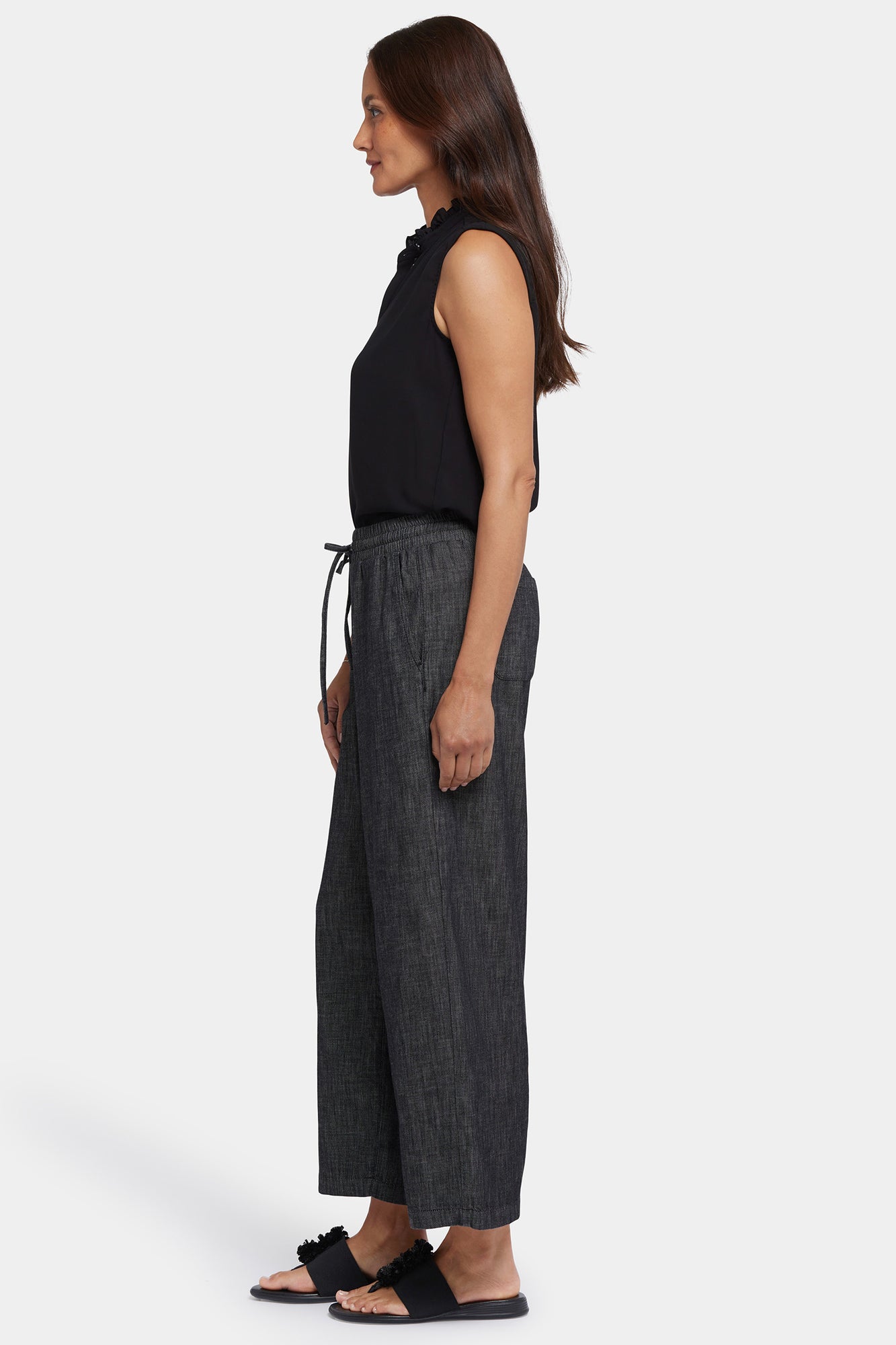 NYDJ Jayne Pull-On Wide Leg Ankle Pants In Petite - Black Rinse