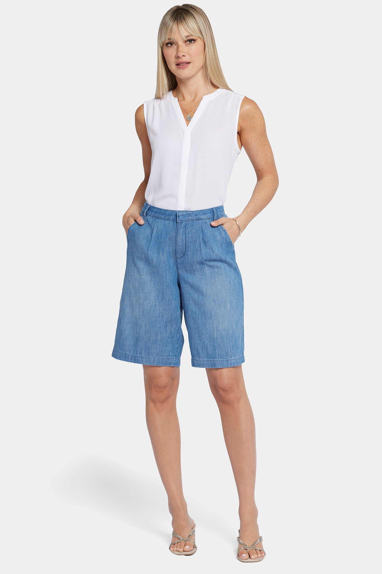 NYDJ Relaxed Denim Bermuda Shorts In Petite With High Rise - Corfu