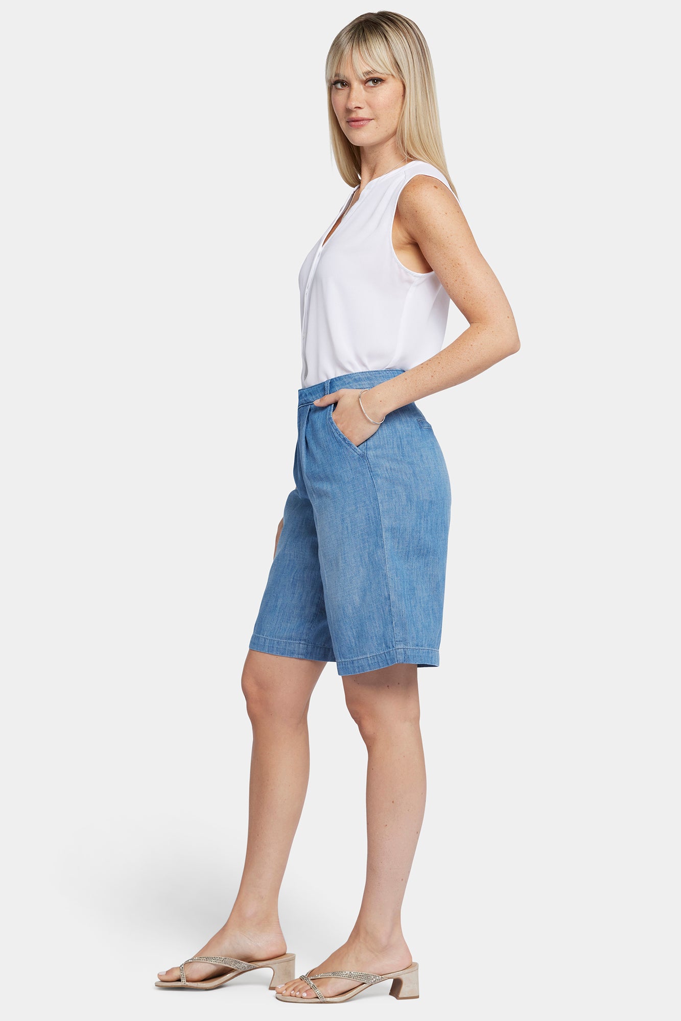 NYDJ Relaxed Denim Bermuda Shorts In Petite With High Rise - Corfu