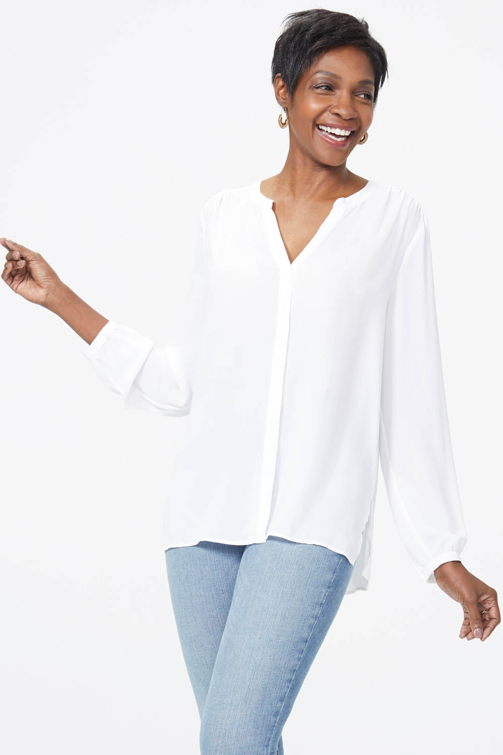 NYDJ Pintuck Blouse In Petite - Optic White