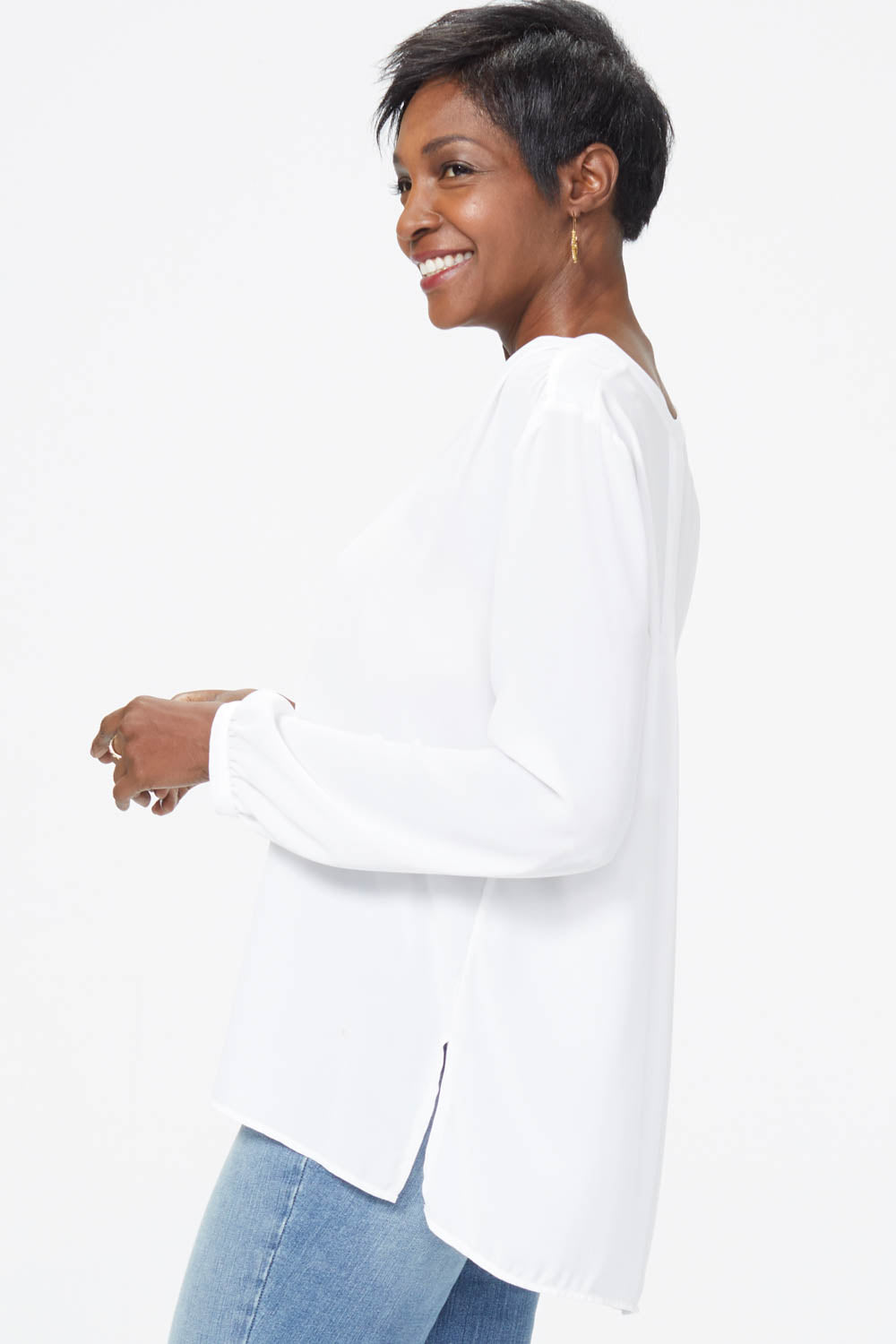NYDJ Pintuck Blouse In Petite - Optic White
