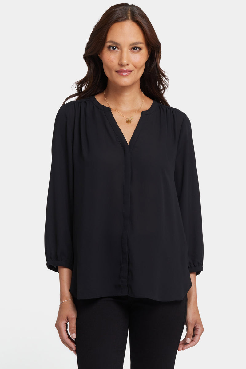 NYDJ Pintuck Blouse In Petite - Black