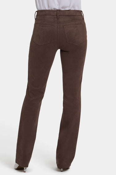 NYDJ Marilyn Straight Pants In Petite In Stretch Faux Suede - Coffee Bean