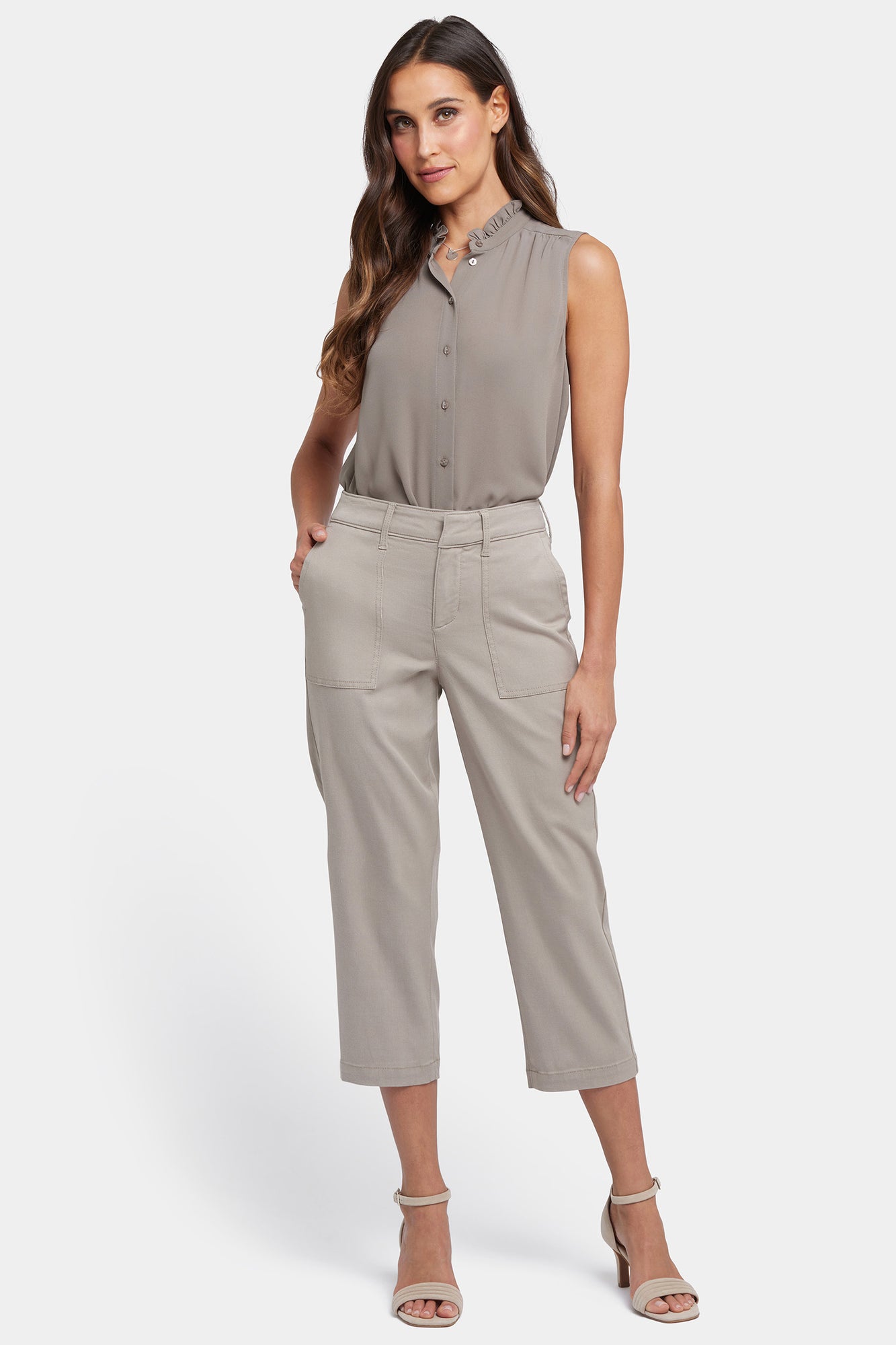 NYDJ Utility Pants In Petite In Stretch Twill With High Rise - Saddlewood