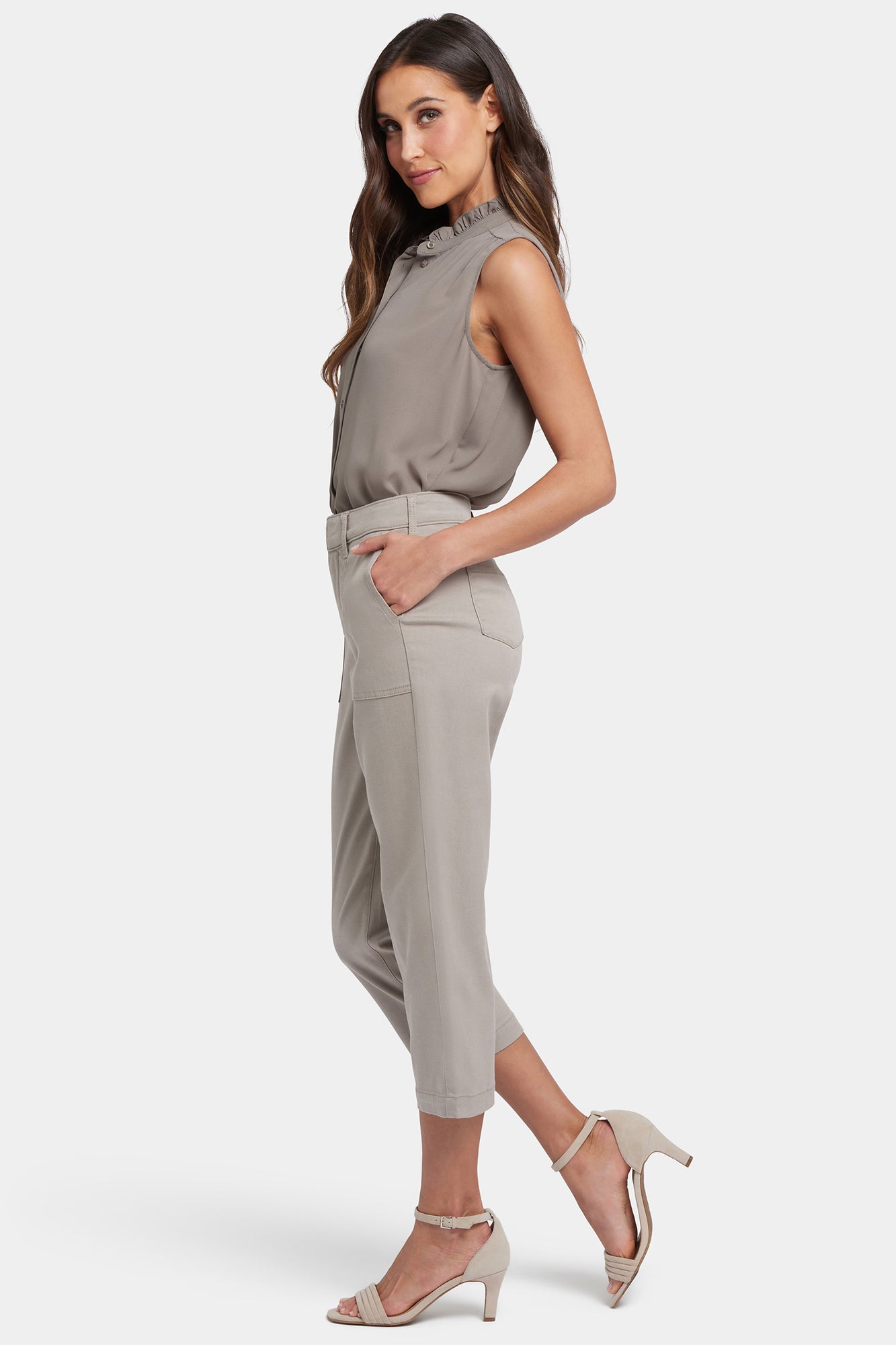 NYDJ Utility Pants In Petite In Stretch Twill With High Rise - Saddlewood