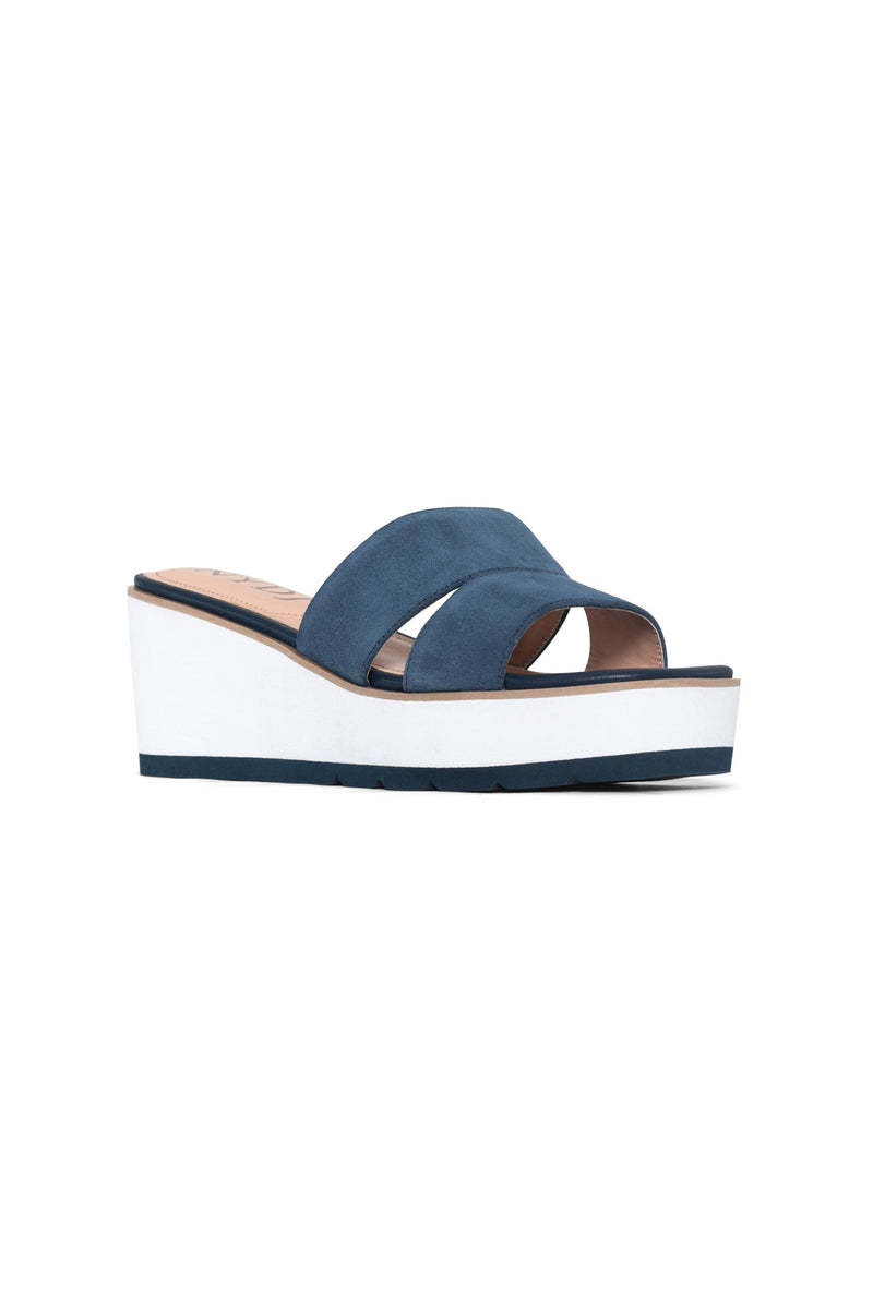 NYDJ Raizy Wedge Sandals In Suede - Navy