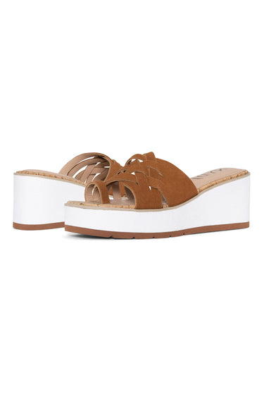 NYDJ Reesie Wedge Sandals In Suede - Cognac