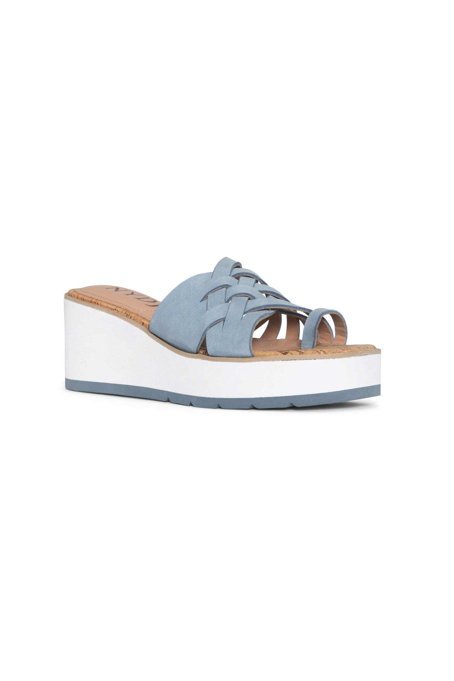 Reesie Wedge Sandals In Tumbled Leather - Blue Sky Blue | NYDJ