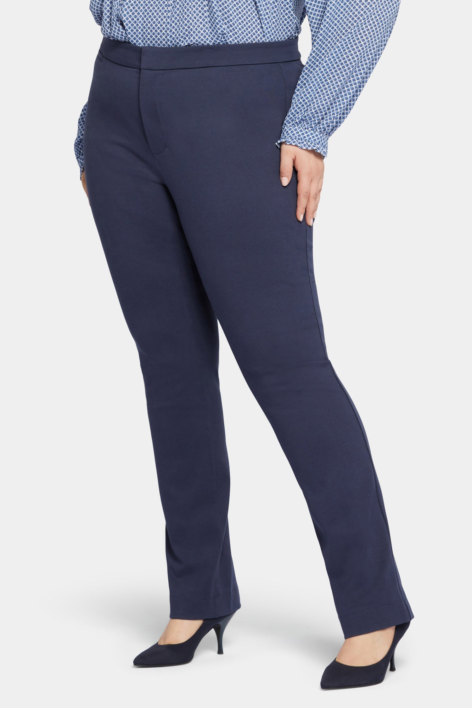 Slim Trouser Pants In Plus Size In Ponte Knit Oxford Navy Blue